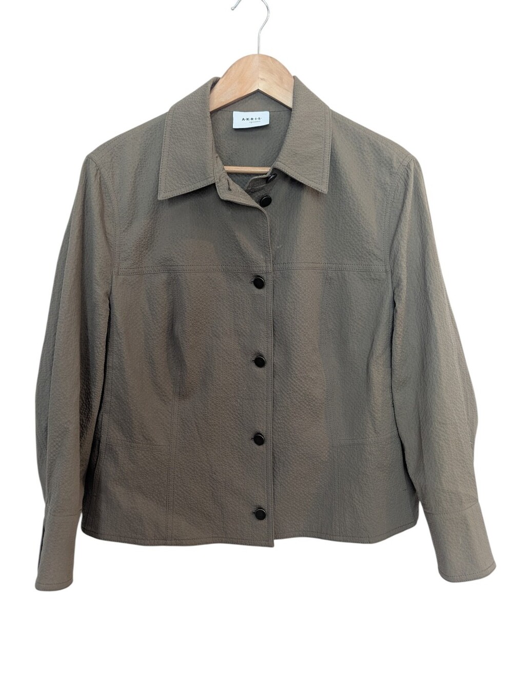 AKRIS PUNTO Light Brown Textured Button-Front Relaxed Fit Blazer Jacket Size 14 - Picture 2 of 8